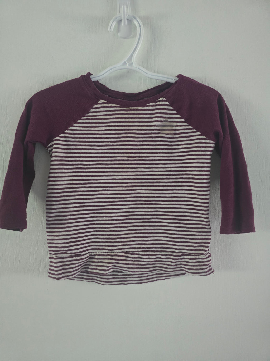 Old Navy Burgundy Stripe Long Sleeve Peplum Top | 18-24 month