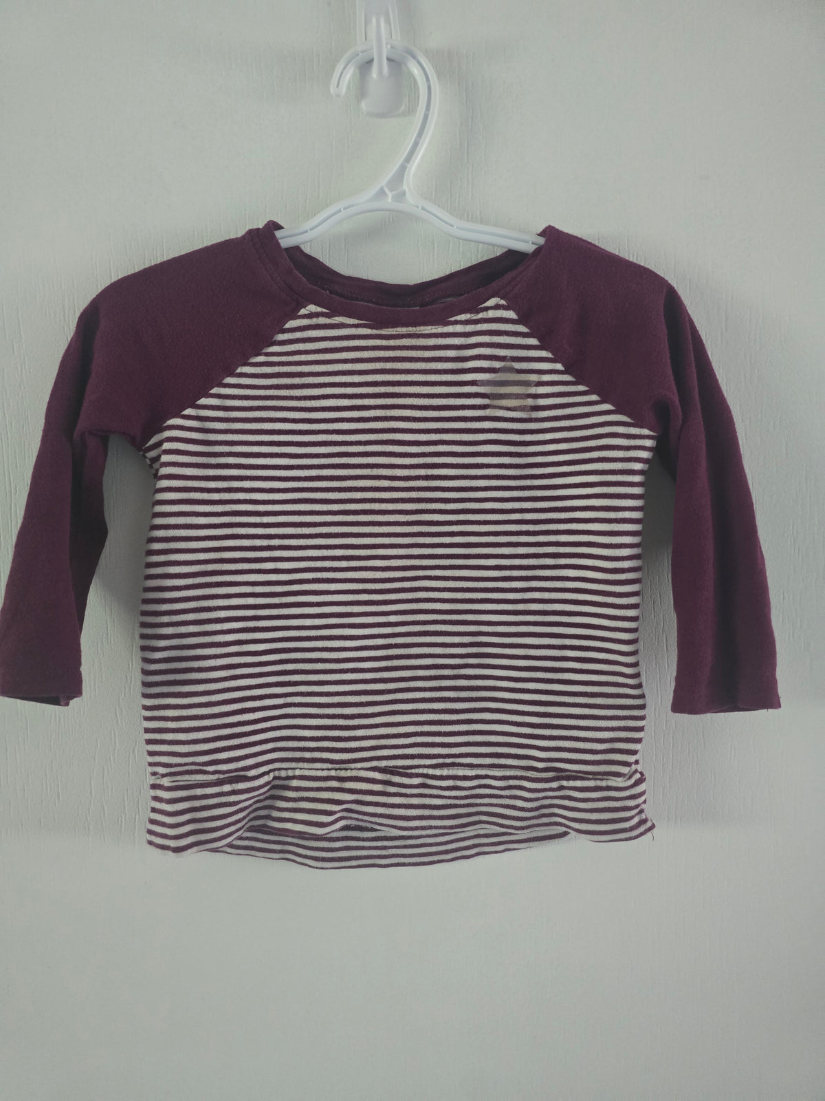 Old Navy Burgundy Stripe Long Sleeve Peplum Top | 18-24 month