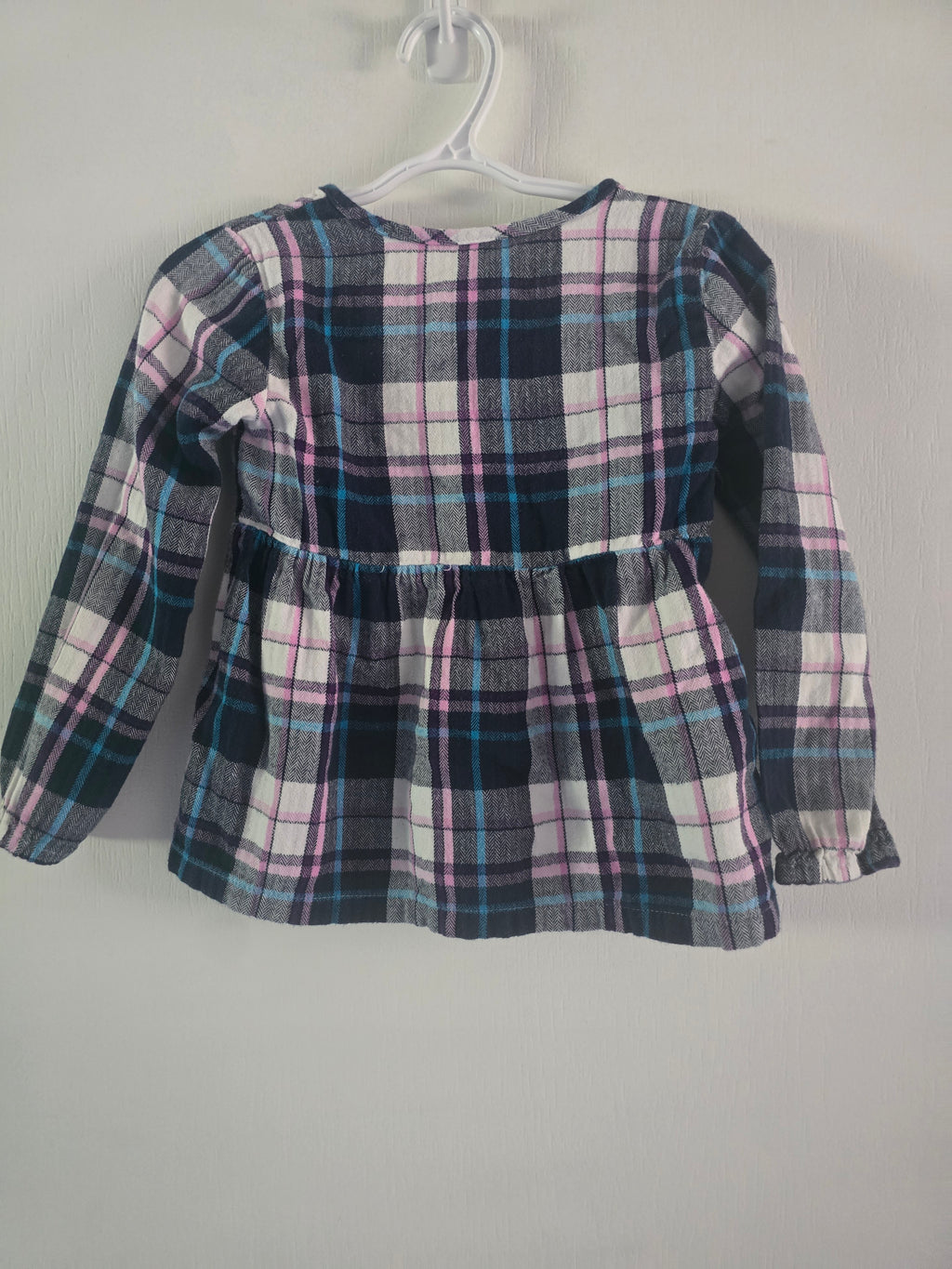Girls Plaid Peplum Top | Pink, Navy & Grey | 3T–4T