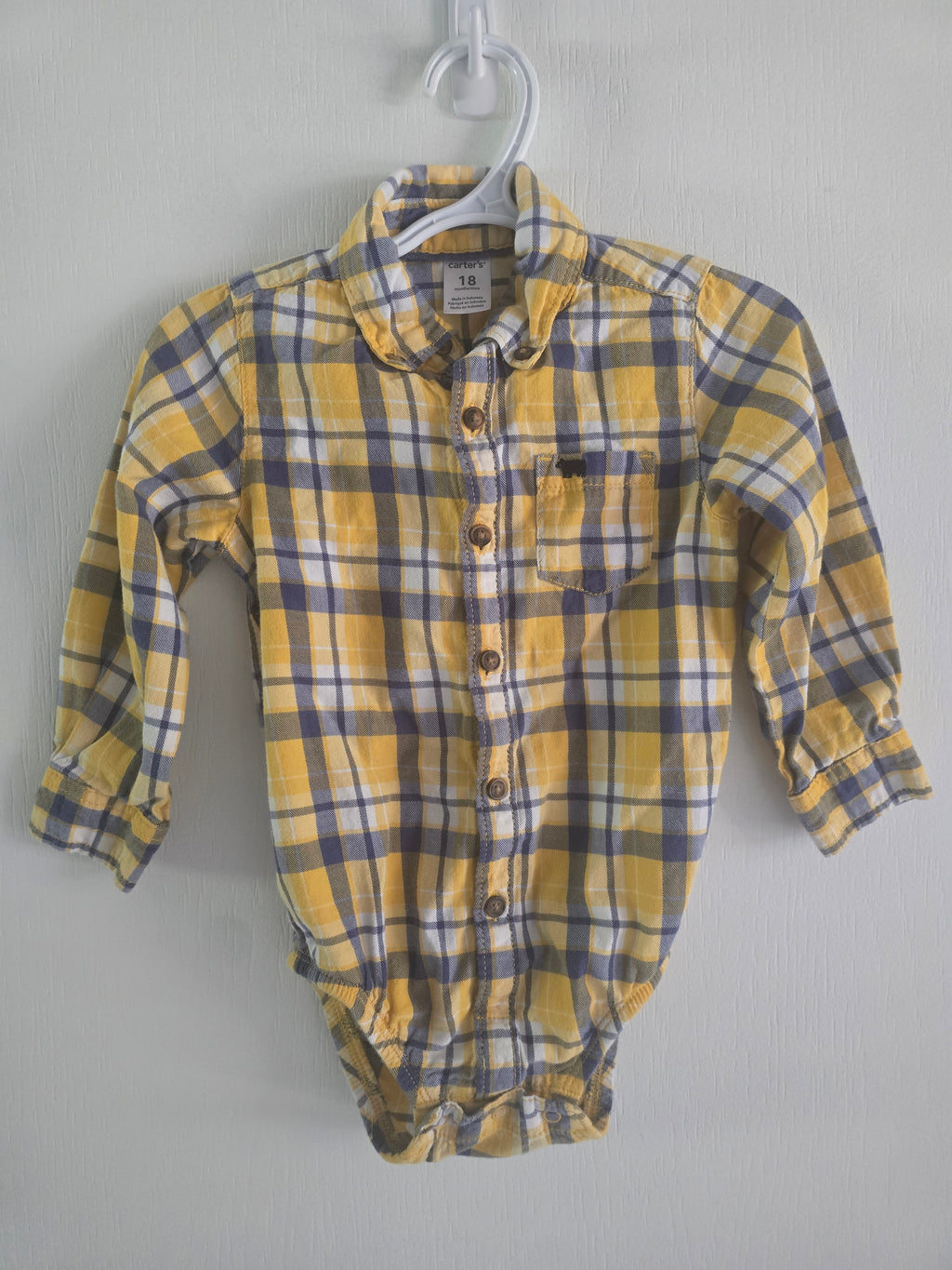 Carter's Yellow Plaid Button-Up Bodysuit | 18M