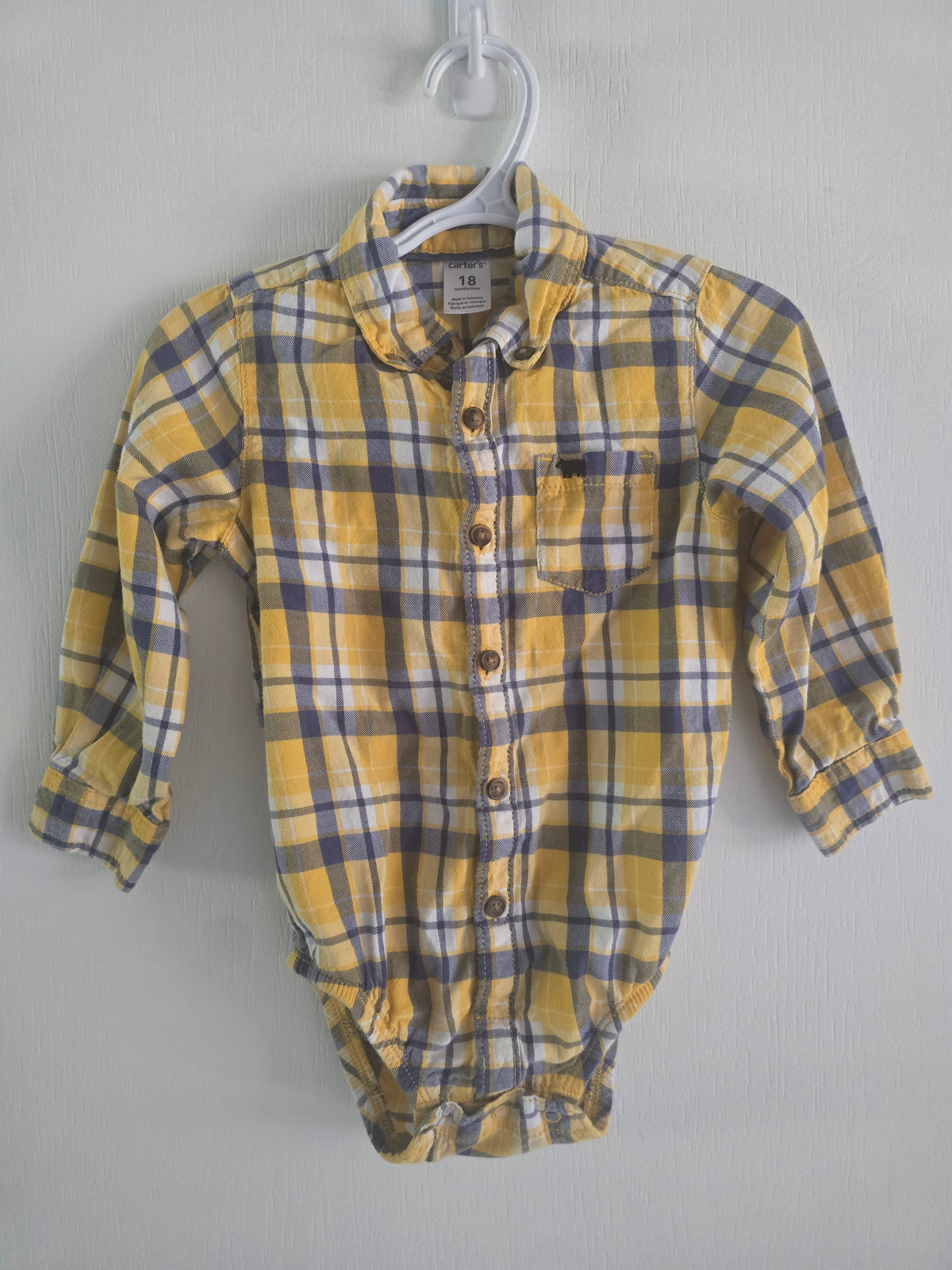 Carter's Yellow Plaid Button-Up Bodysuit | 18M