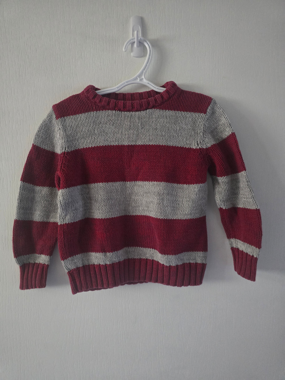 Old Navy Red & Gray Striped Sweater | 4T