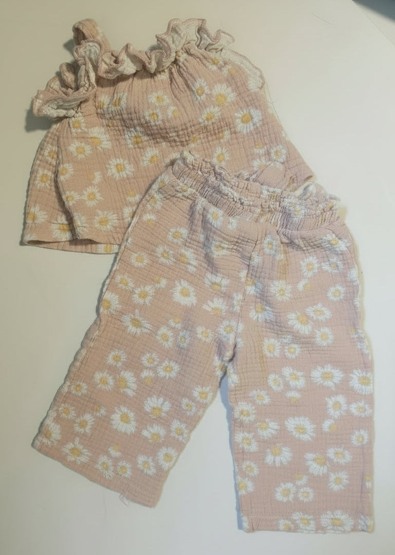 Rachel Zoe Daisy Print Muslin Ruffle Two-Piece Set | 12 month