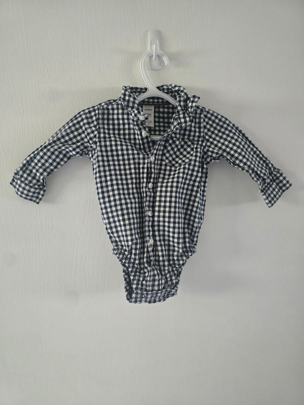 Carter's Navy Gingham Button-Up Bodysuit | 12 month