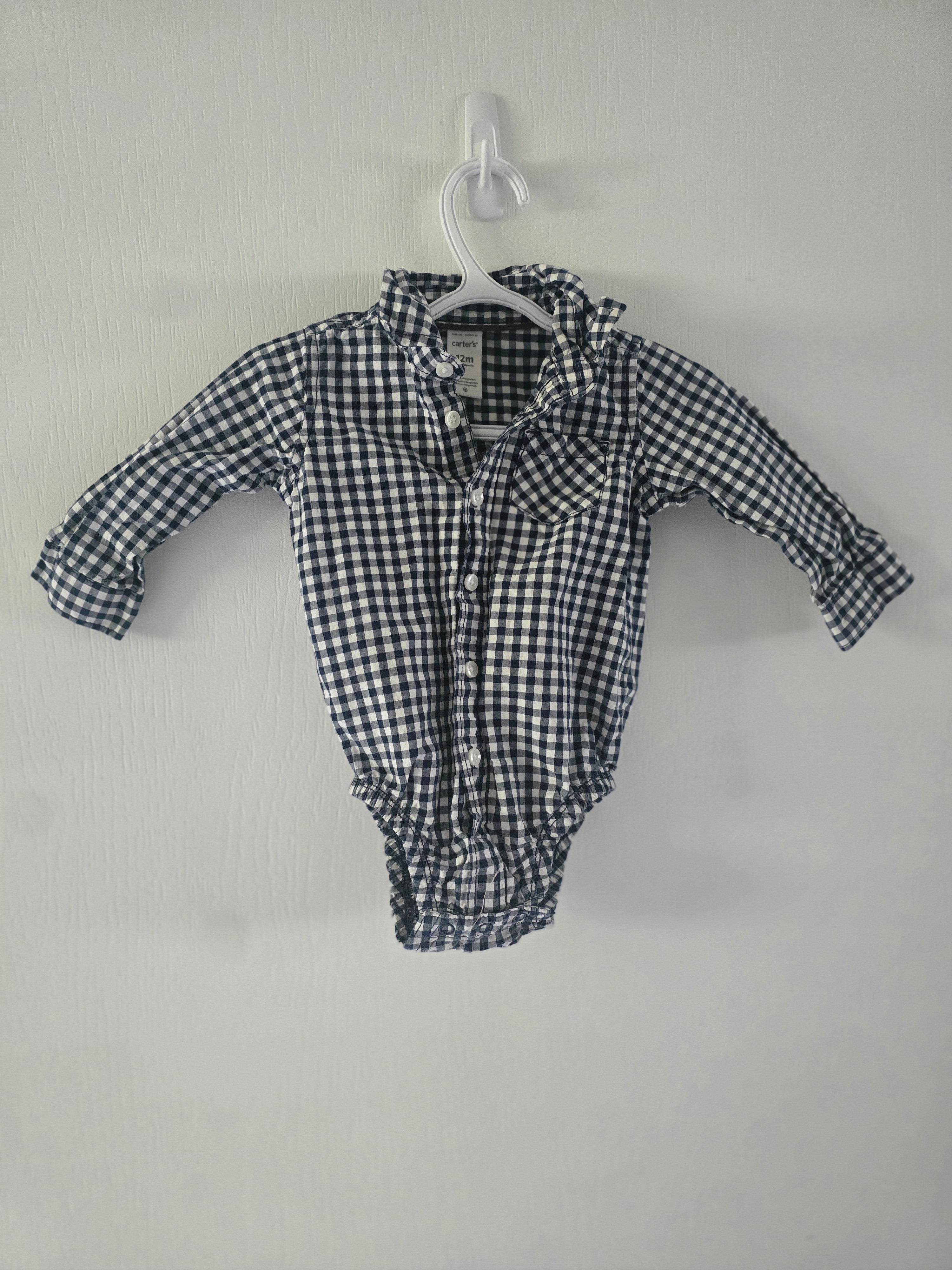 Carter's Navy Gingham Button-Up Bodysuit | 12 month