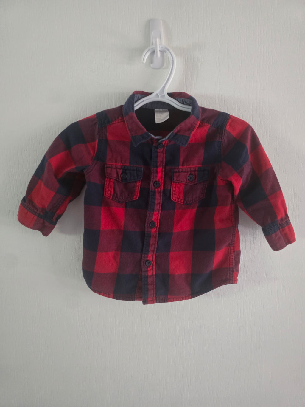 H&M Baby Red Buffalo Plaid Button-Up Shirt | 4-6M