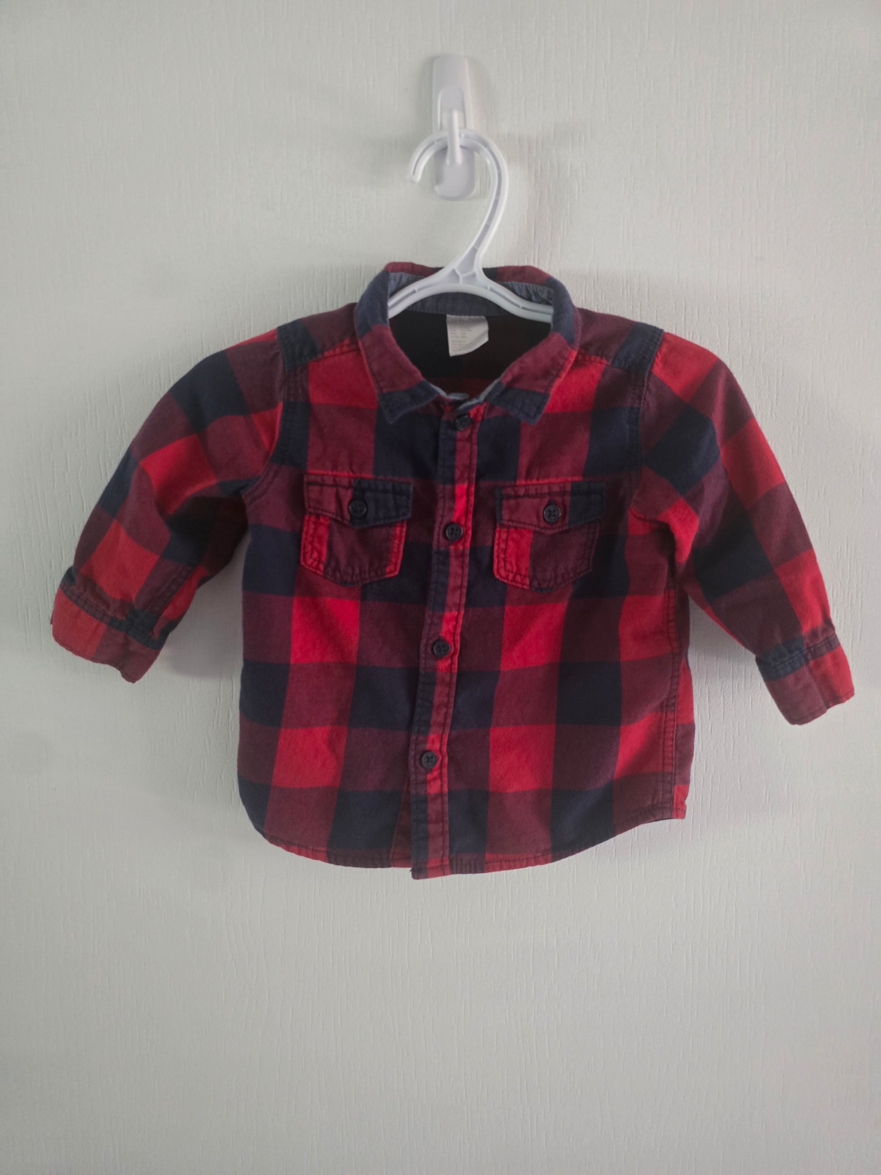 H&M Baby Red Buffalo Plaid Button-Up Shirt | 4-6M
