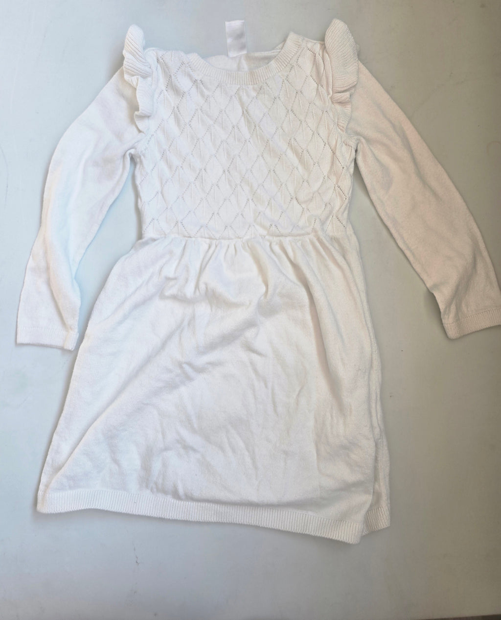 Carter's White Knit Sweater Dress with Ruffle Shoulders | 3T