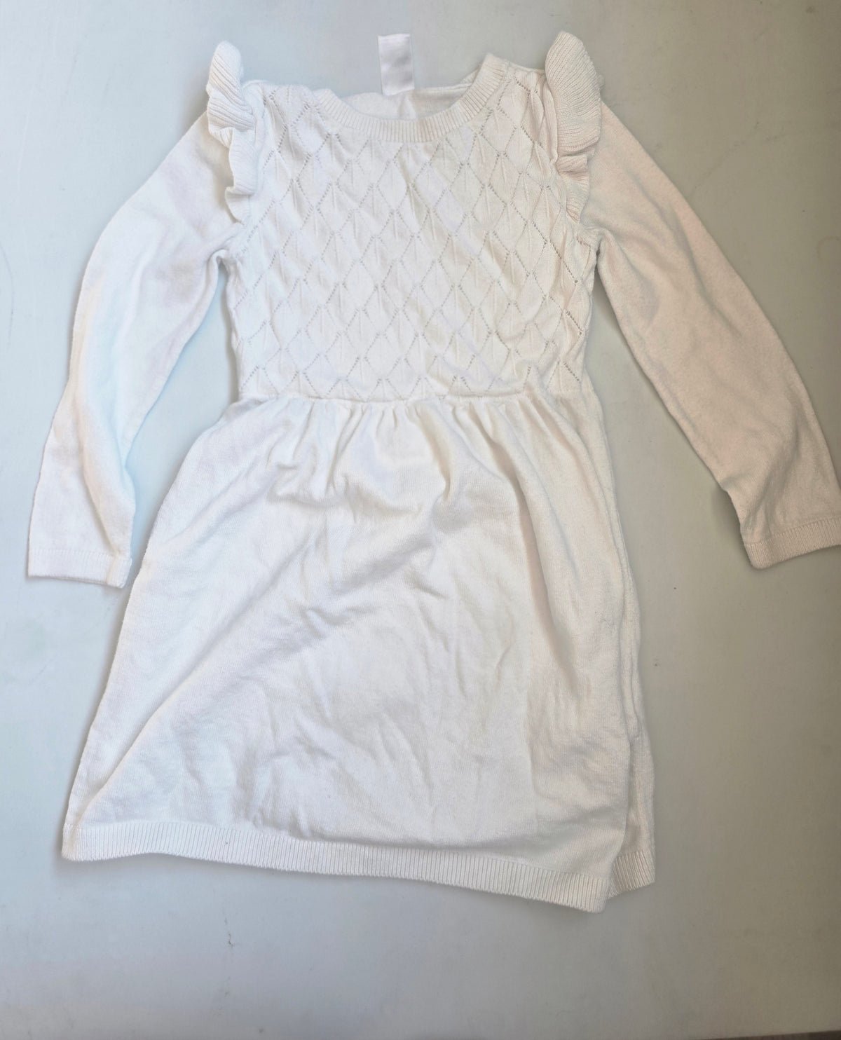 Carter's White Knit Sweater Dress with Ruffle Shoulders | 3T