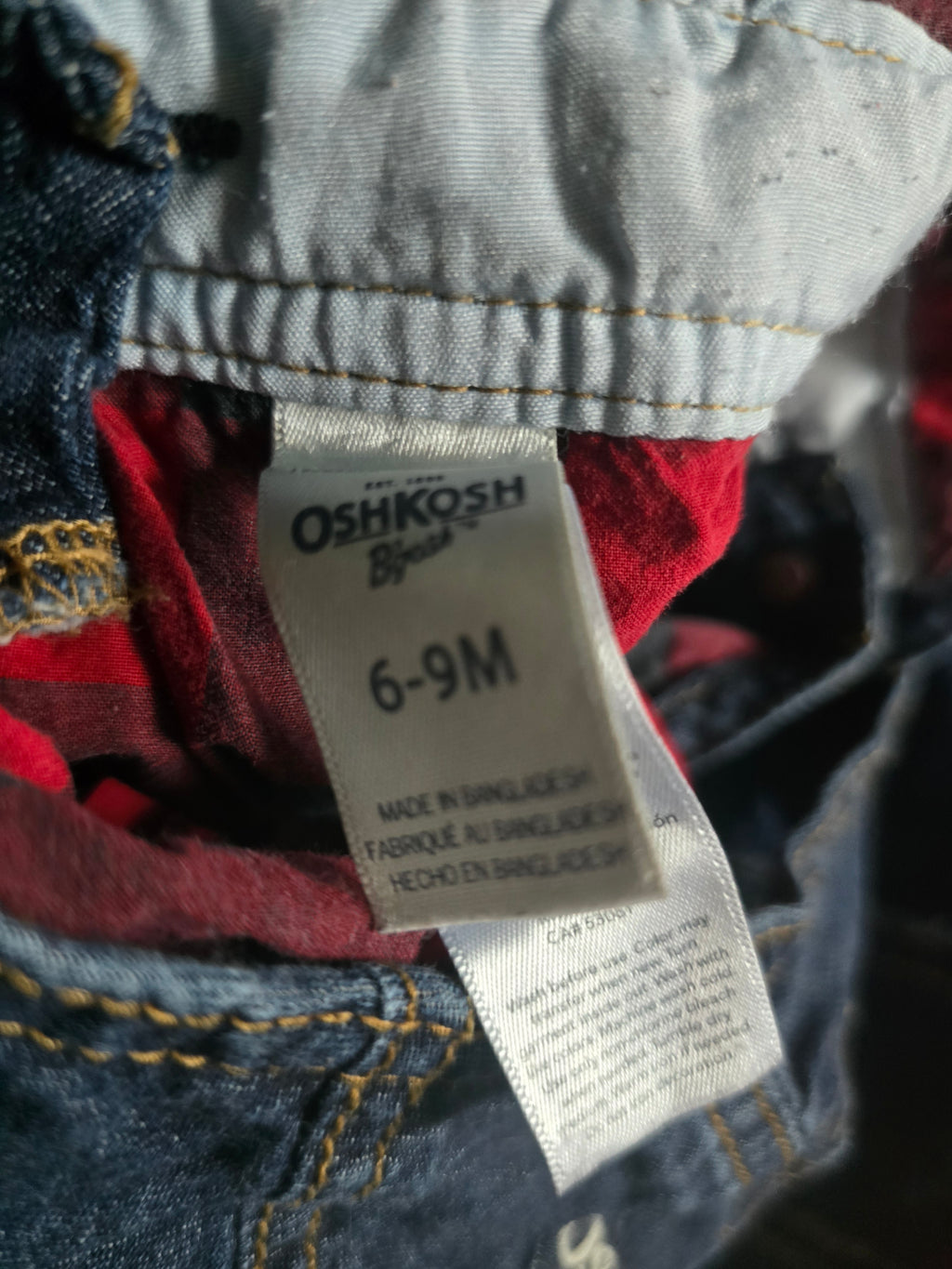 OshKosh B'gosh Denim Overalls with Plaid Lining | 6-9 Months