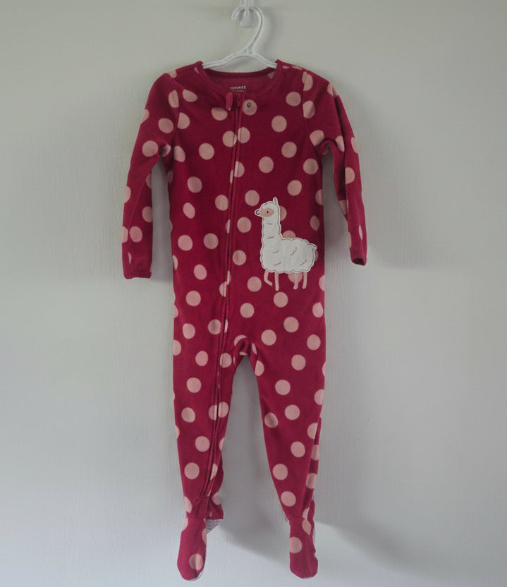 Carter's Pink Polka Dot Fleece Llama Footed Sleeper | 3T