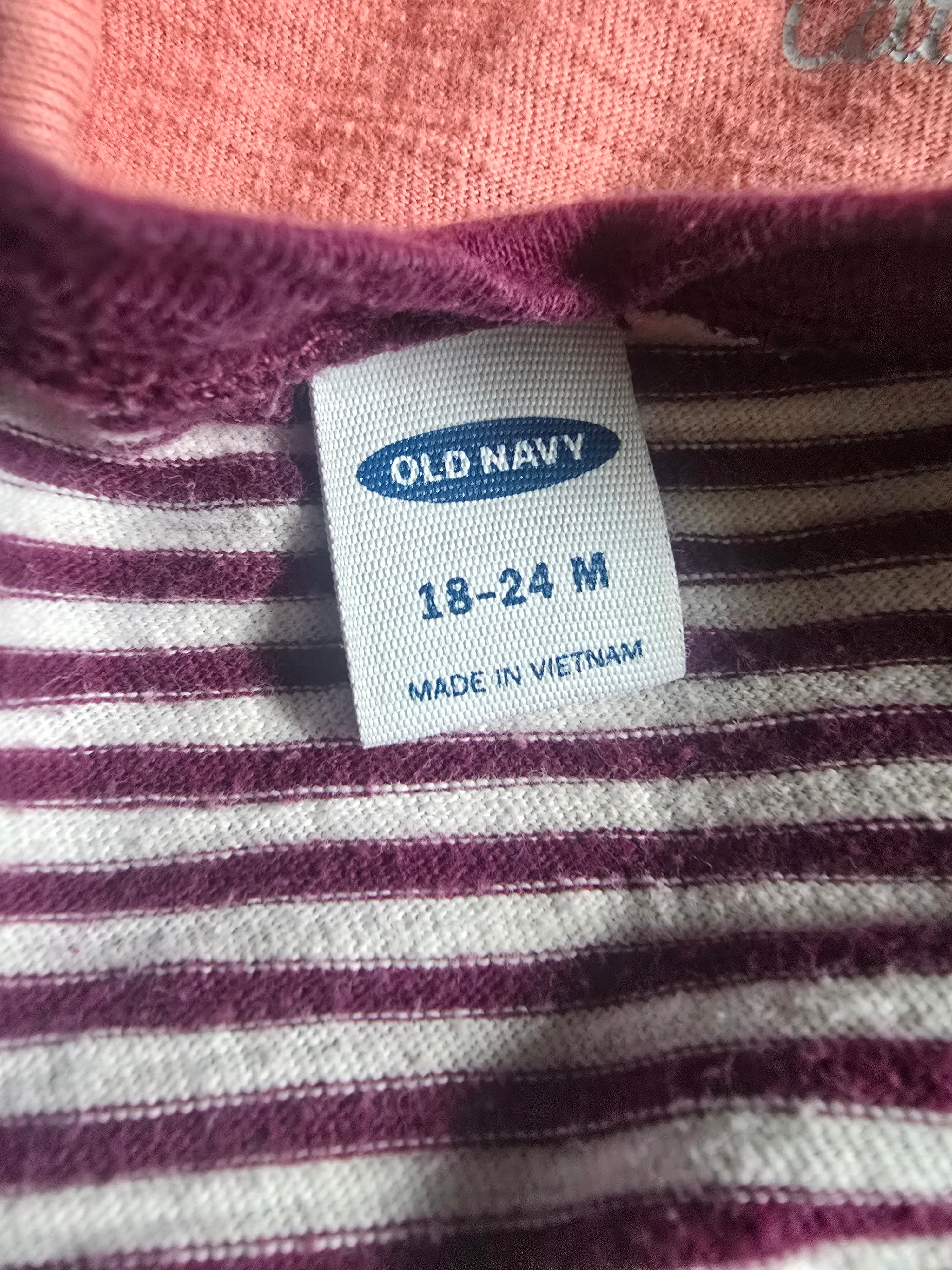 Old Navy Burgundy Stripe Long Sleeve Peplum Top | 18-24 month