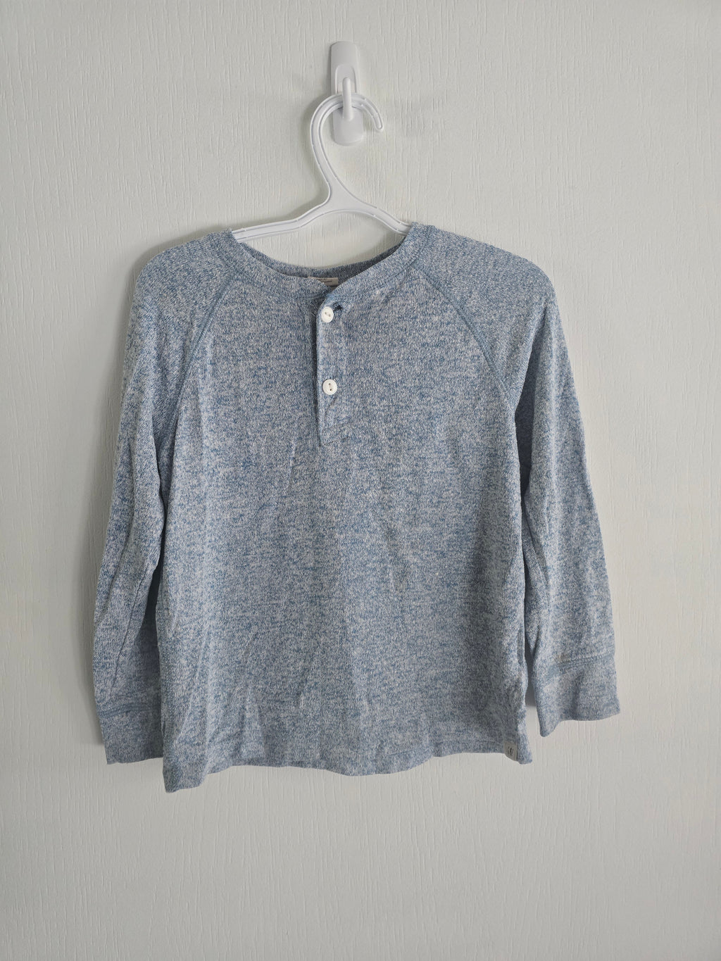 Blue Marled Button-Neck Long Sleeve | 3T