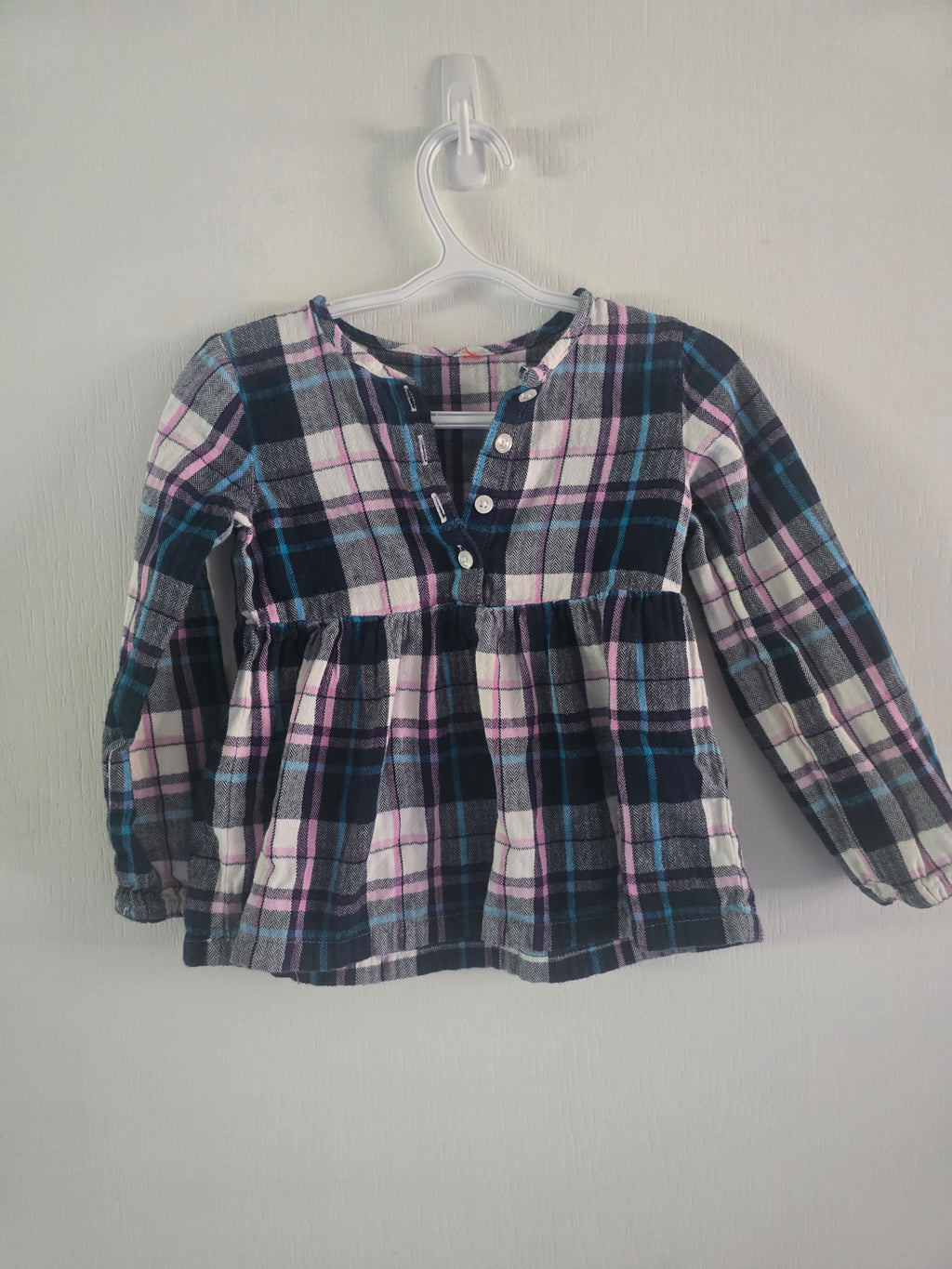 Girls Plaid Peplum Top | Pink, Navy & Grey | 3T–4T