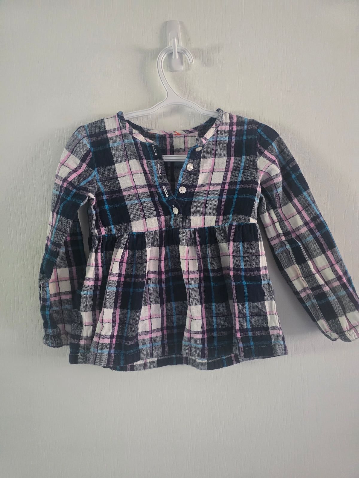 Girls Plaid Peplum Top | Pink, Navy & Grey | 3T–4T