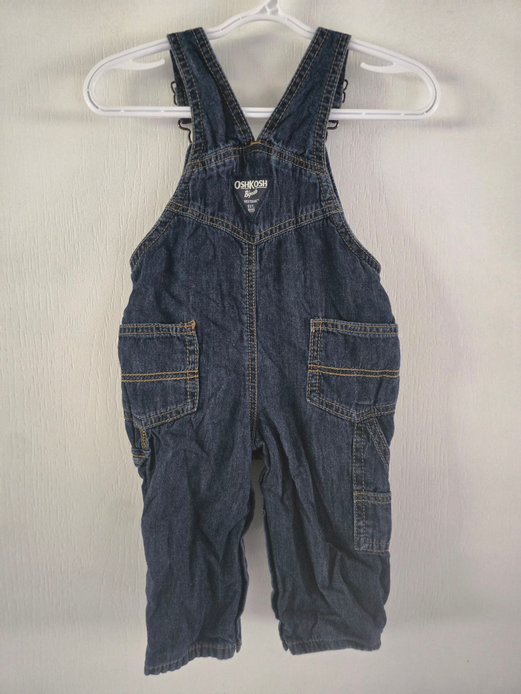 OshKosh B'gosh Denim Overalls with Plaid Lining | 6-9 Months
