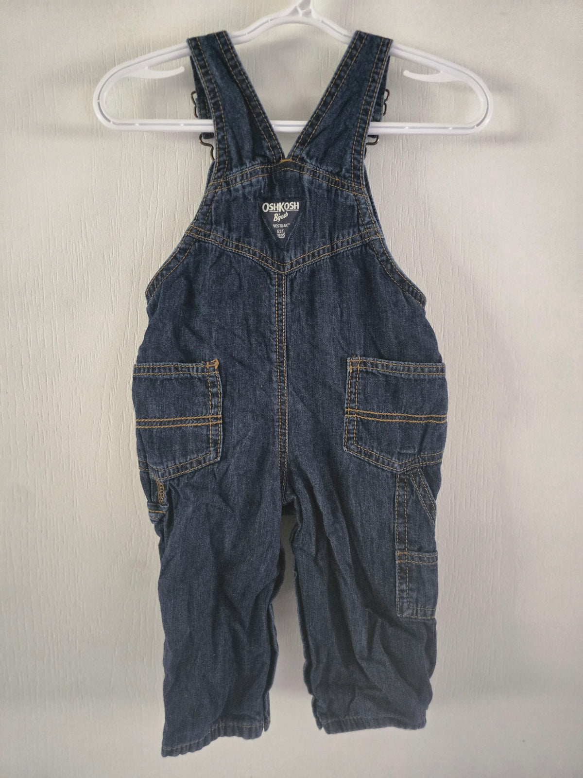 OshKosh B'gosh Denim Overalls with Plaid Lining | 6-9 Months