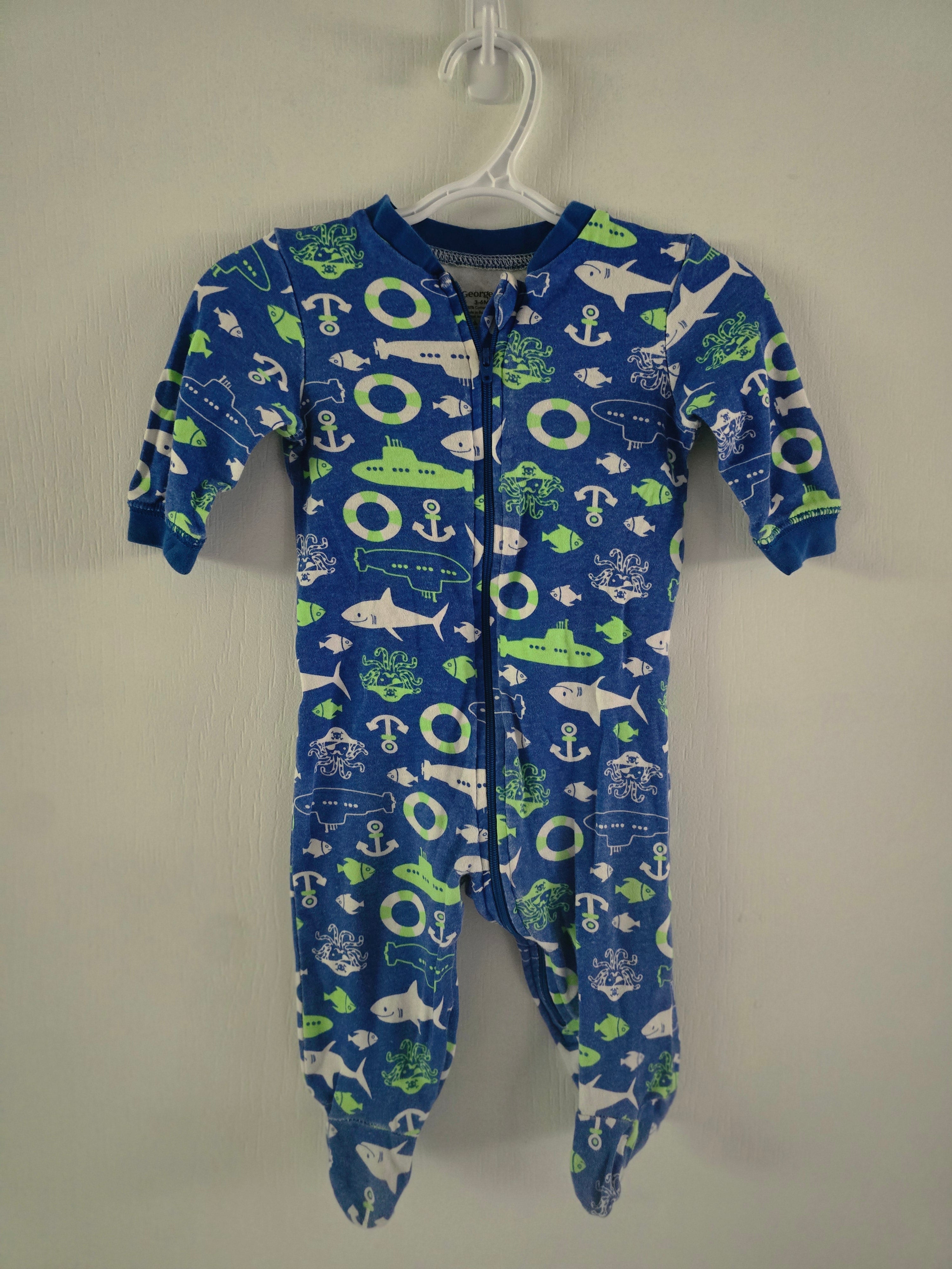 George Ocean Adventure Footed Sleeper - Blue Print | 3-6M