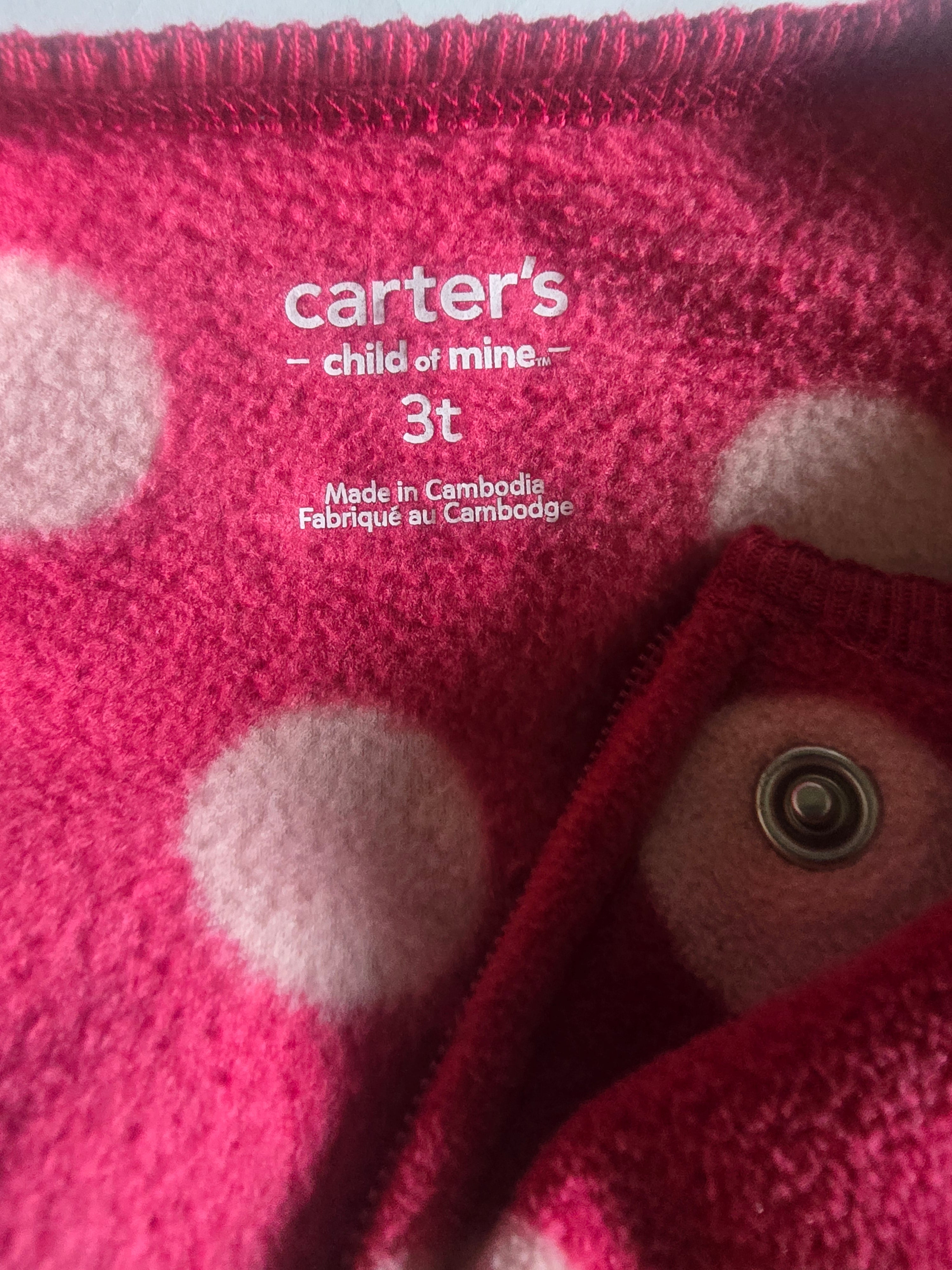 Carter's Pink Polka Dot Fleece Llama Footed Sleeper | 3T