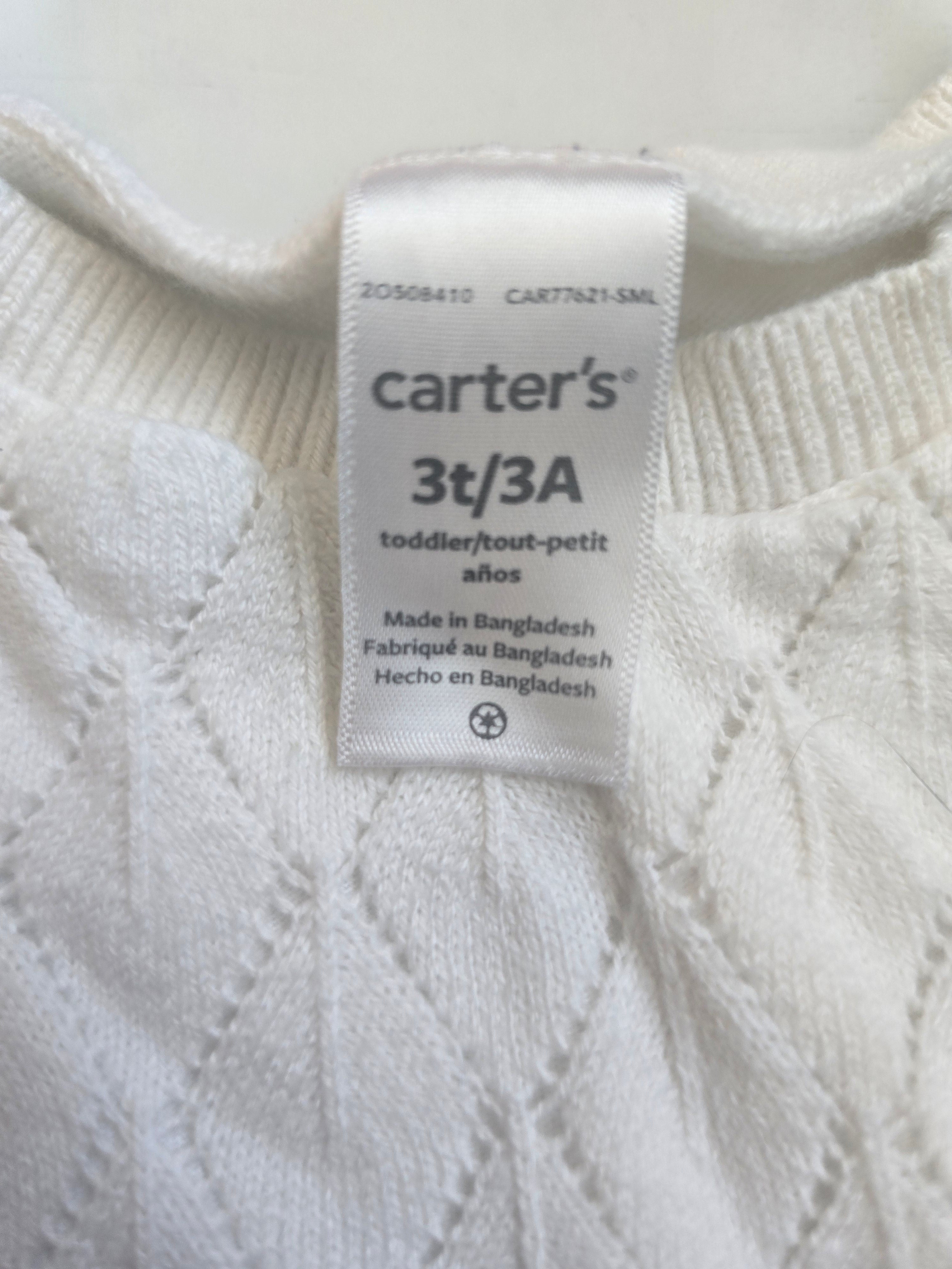 Carter's White Knit Sweater Dress with Ruffle Shoulders | 3T