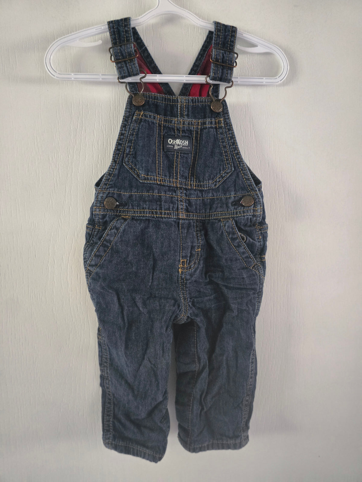 OshKosh B'gosh Denim Overalls with Plaid Lining | 6-9 Months