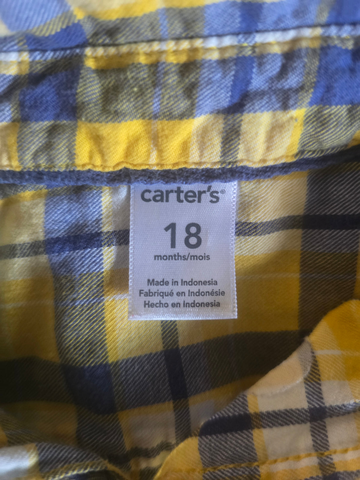 Carter's Yellow Plaid Button-Up Bodysuit | 18M