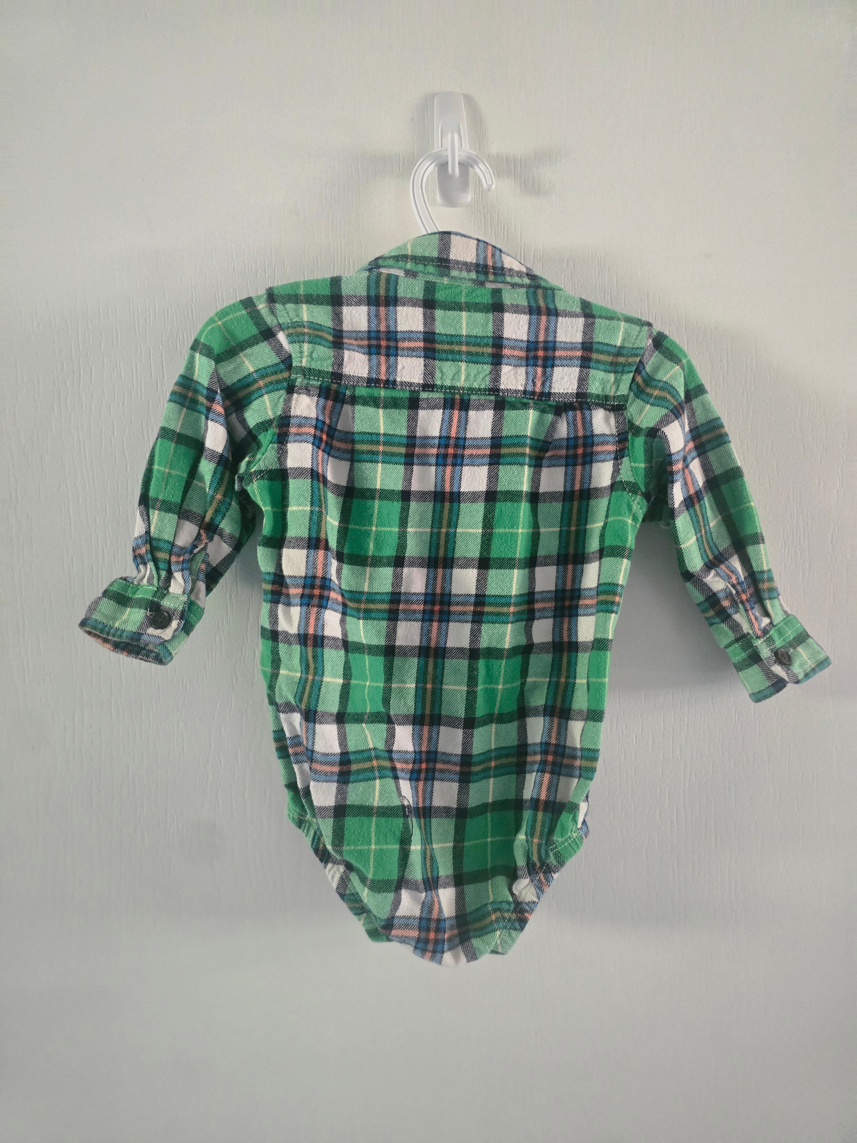OshKosh B'gosh Green Plaid Bodysuit Shirt | 18 Months