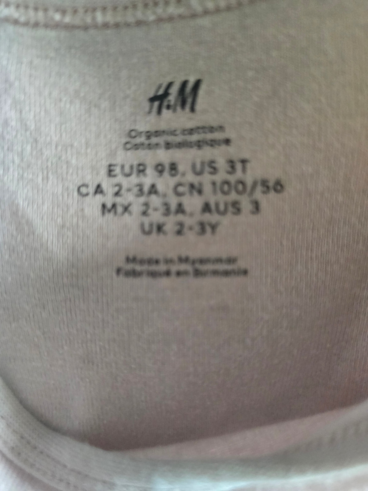 H&M Organic Cotton Long Sleeve Bodysuit | 2-3 year