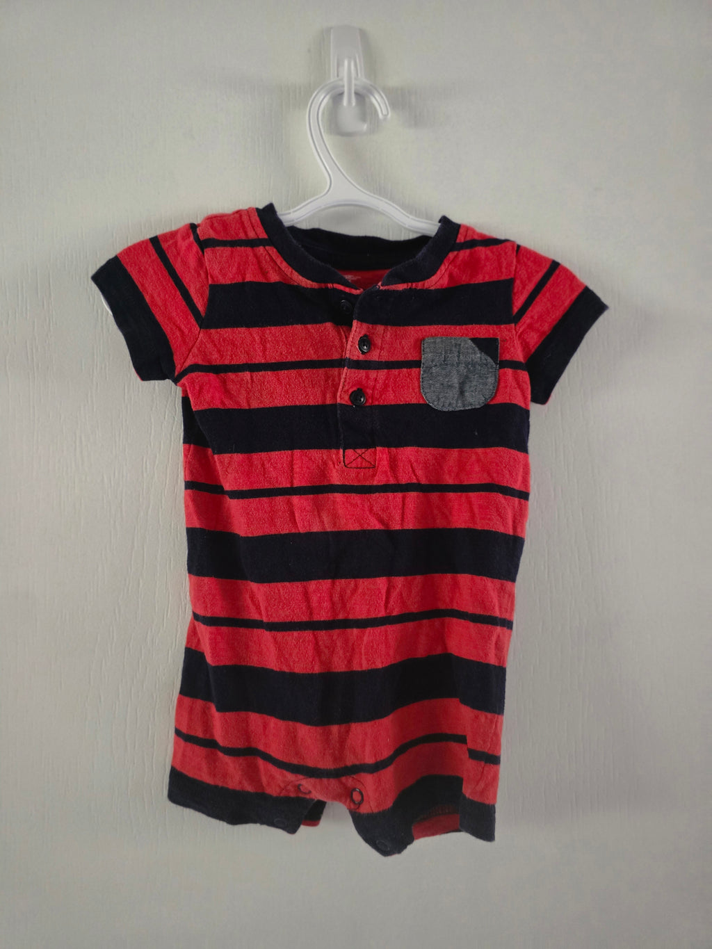 George Baby Red & Navy Striped Henley Romper | 3-6 Months