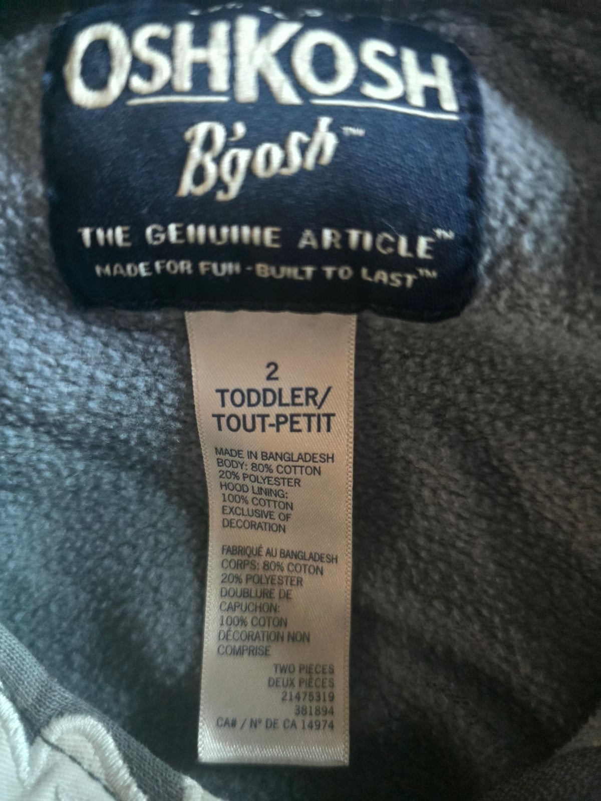 OshKosh B'gosh Grey Camo Zip-Up Hoodie | 2T